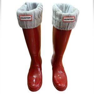 Hunter Military Red Gloss Original Tall Wellington Boot with Socks